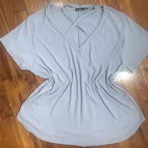 Cross-cross neck ribbed top